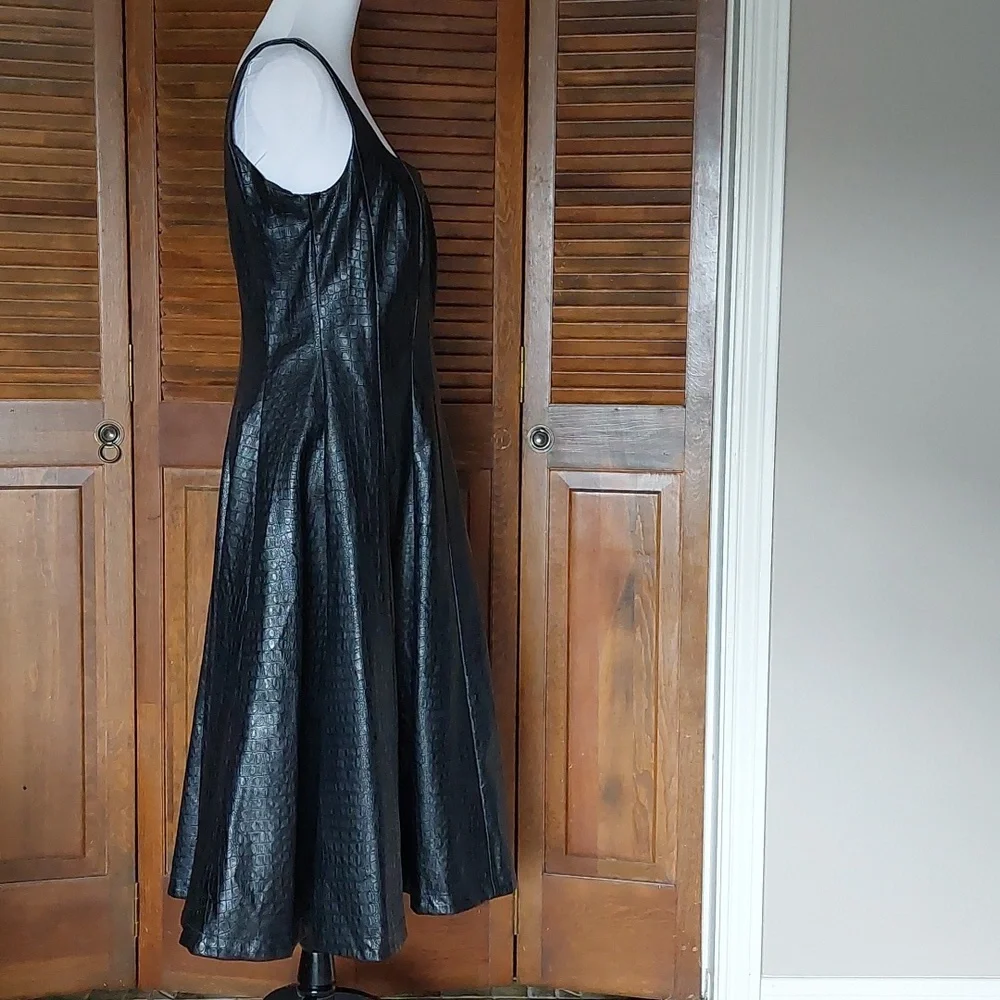 Anthropologie Avec Les Filles Black Faux Leather Midi Dress Sz LP - Picture 6 of 16